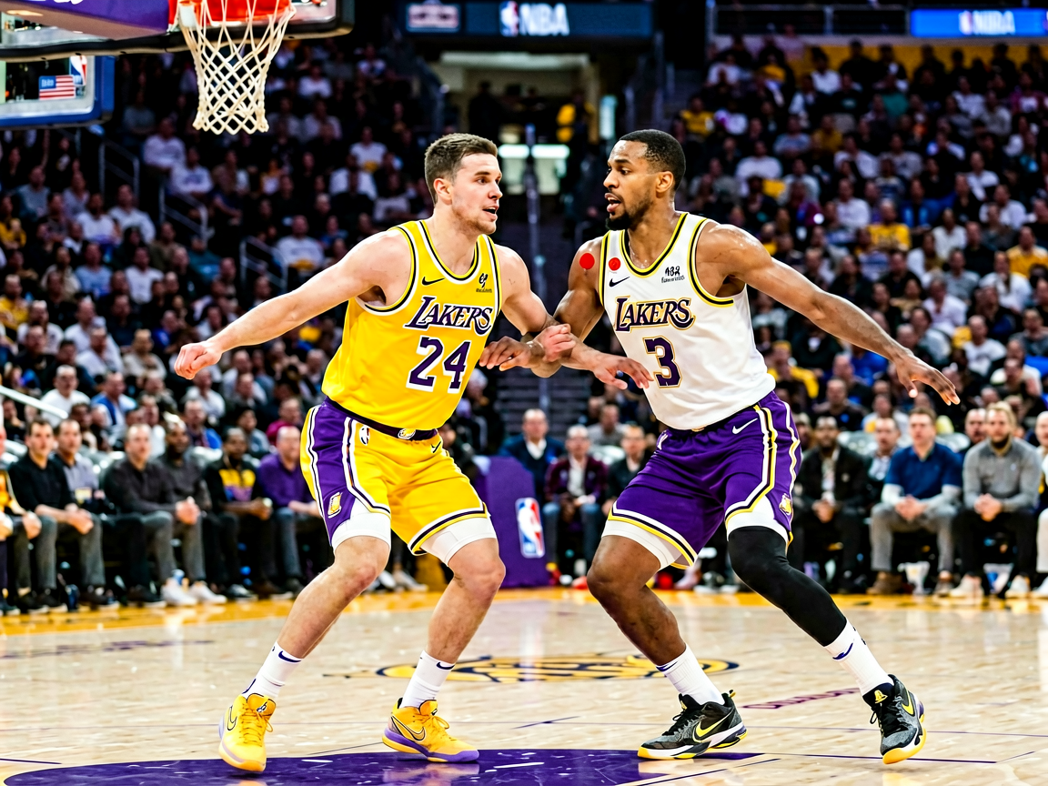 NBA常规赛比赛现场，球员激烈对抗瞬间